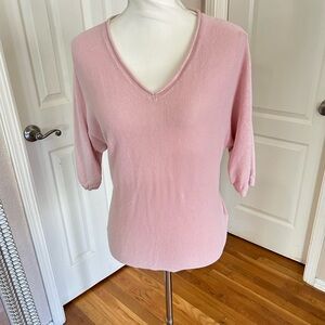 Tahari V Neck 3/4 Sleeve Pink Linen Sweater Blouse Women’s Small